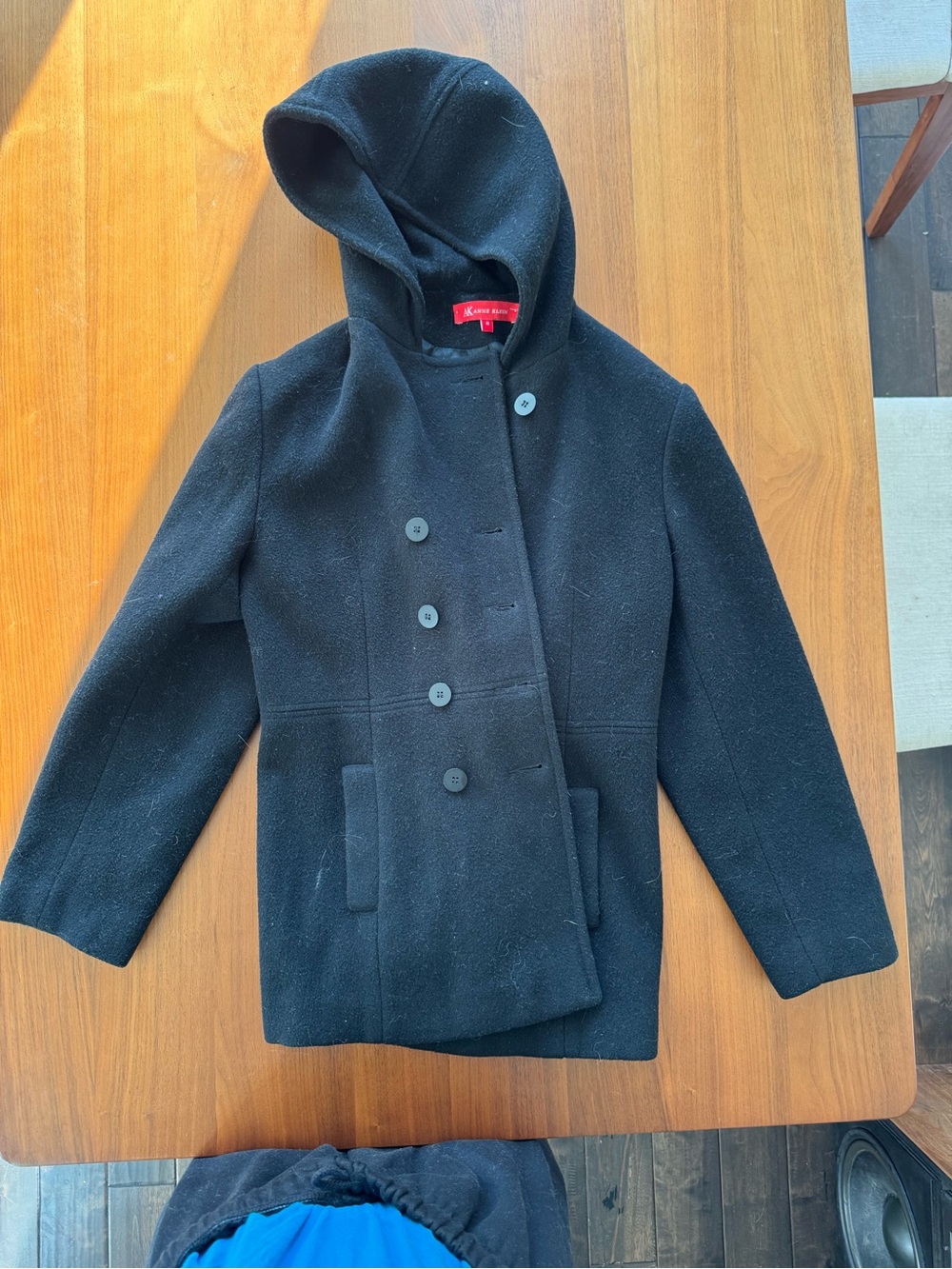 Anne Klein Black Hooded Pea Coat